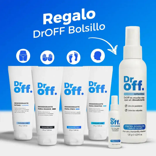 DrOFF + PACK X4 Desodorante Íntimo, Rostro, Manos y Pies + DrOFF Viajero