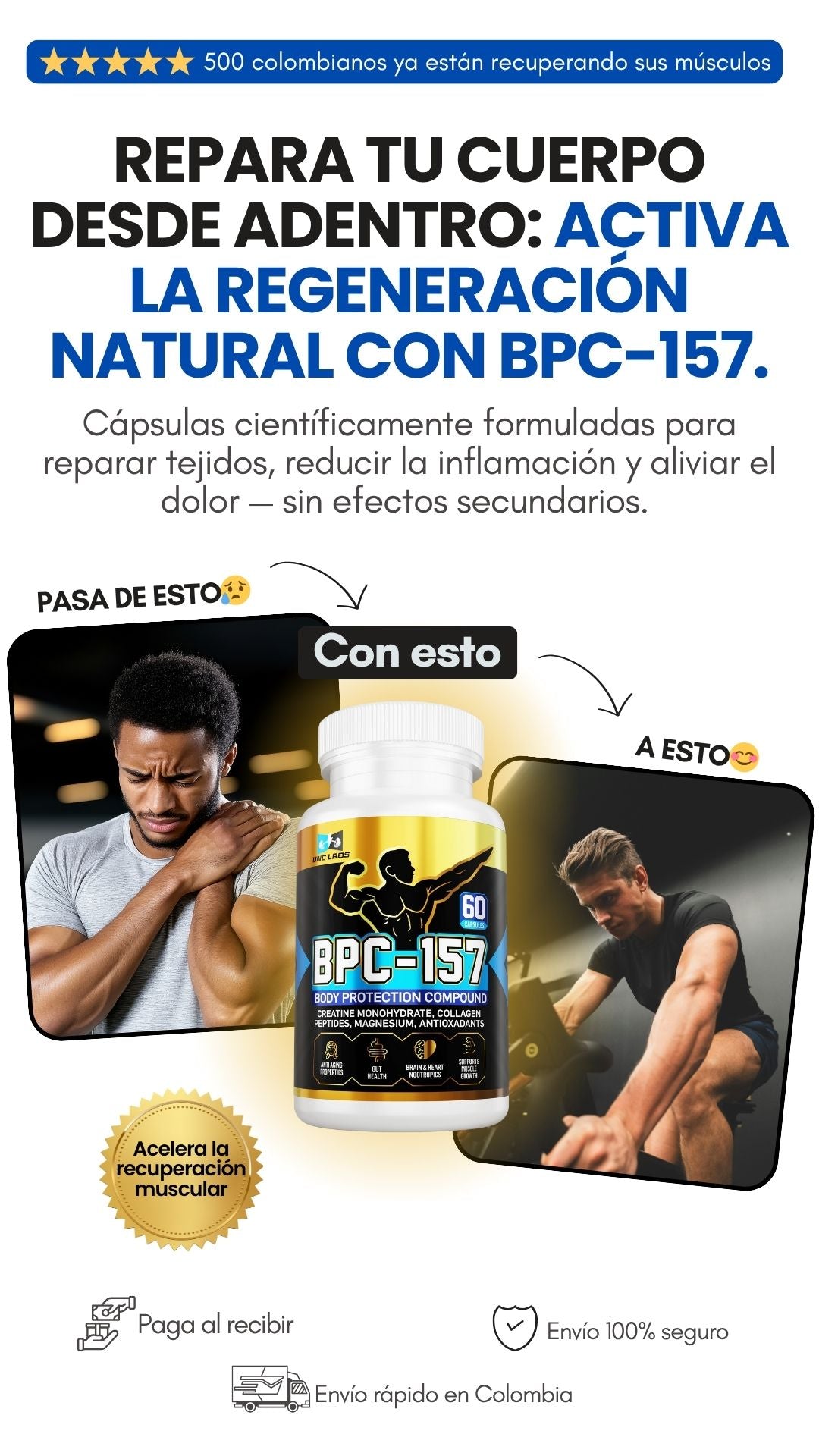 PEPTIDOS BPC 157 - Capsulas para curación y regeneración de tendones, músculos, piel y huesos.